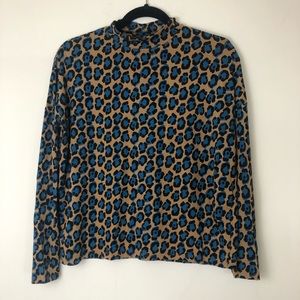 Topshop Animal Print Mock Turtle Neck Blouse